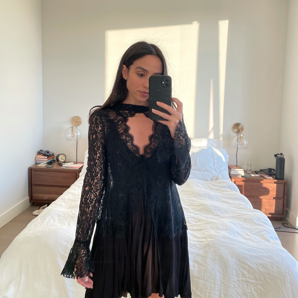 Free people tunic dress with lace (black)